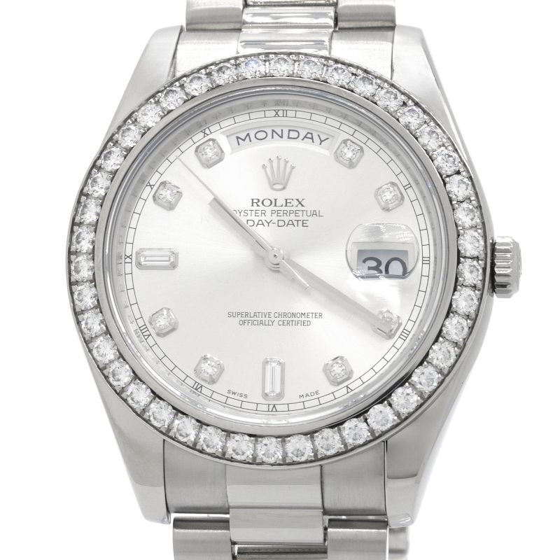 [3年保証] ロレックス メンズ デイデイト2 218349A V番 K18WG 保証書付き ベゼルダイヤ ホワイトゴールド 自動巻き 腕時計 中古 送料無料