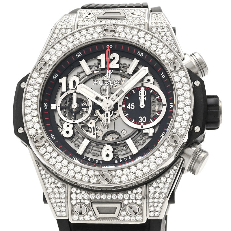 ウブロ メンズ ビッグバン ウニコ チタニウム パヴェ 411.NX.1170.RX.1704 箱保 クロノグラフ スケルトン 自動巻き 腕時計 中古 送料無料