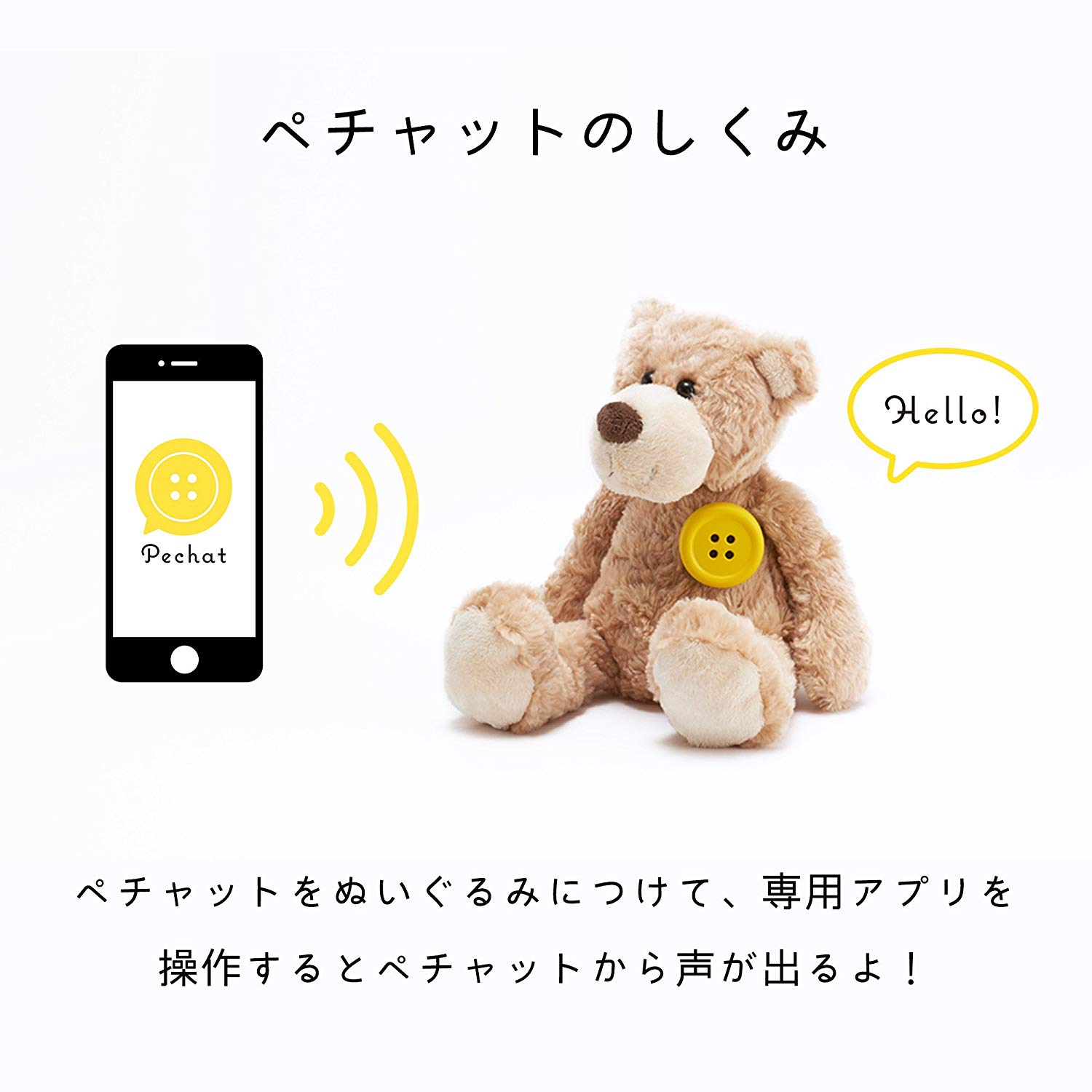 &starf; Pechat（ペチャット） ぬいぐるみをおしゃべりにするボタン型スピーカー【英語にも対応】
