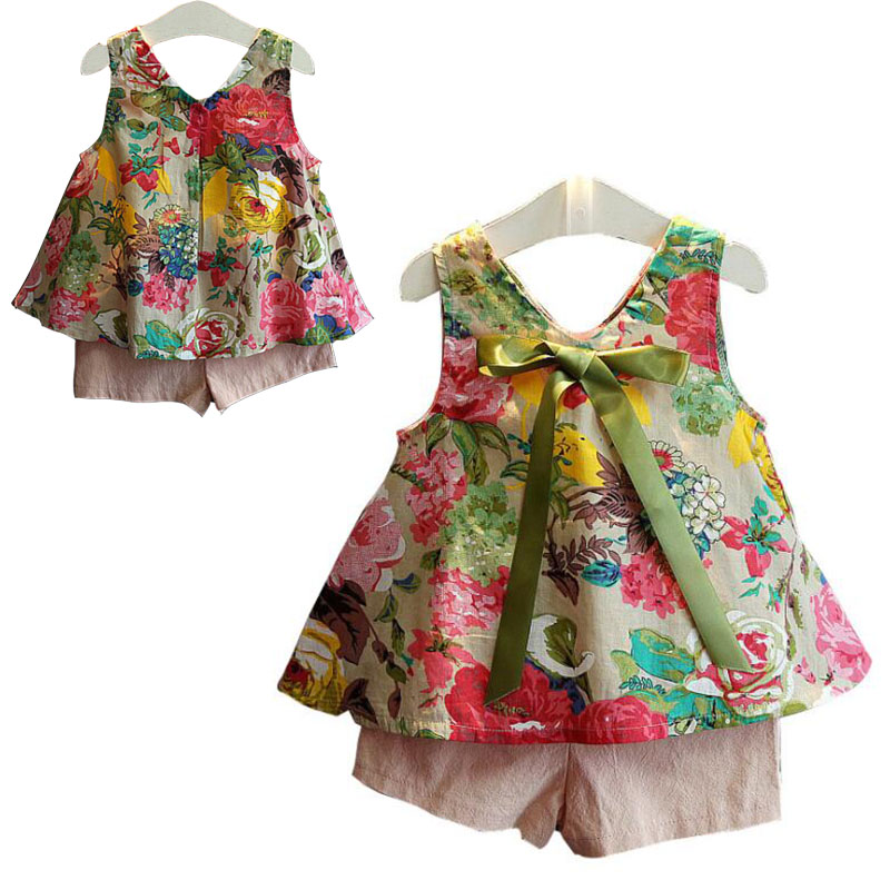 プチプラ送料無料 子供服 女の子 子供 無袖シャツ ズボン 上下2点セット 子供服 可愛い 春秋 トップス 春夏 花 通販