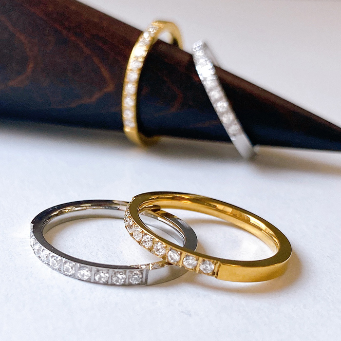 送料無料 スイートテンCZステンレスリング 指輪 リング ステンレス キュービックジルコニア ハーフエタニティ レディース メンズ 女性 男