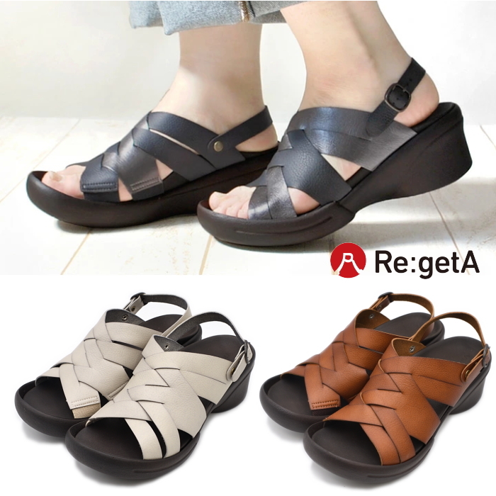 Re:getA リゲッタ グミサンダル R-2688 編み込み ベルトサンダル コンフォートサンダル履きやすい 歩きやすい