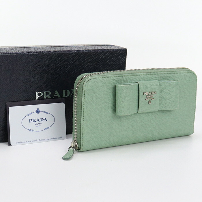 【中古】良品プラダ(PRADA) サフィアノレザー ジップアラウンド長財布 1ML506 ZTM F00ZY グリーンランク：A us-2 ﾚﾃﾞｨｰｽ