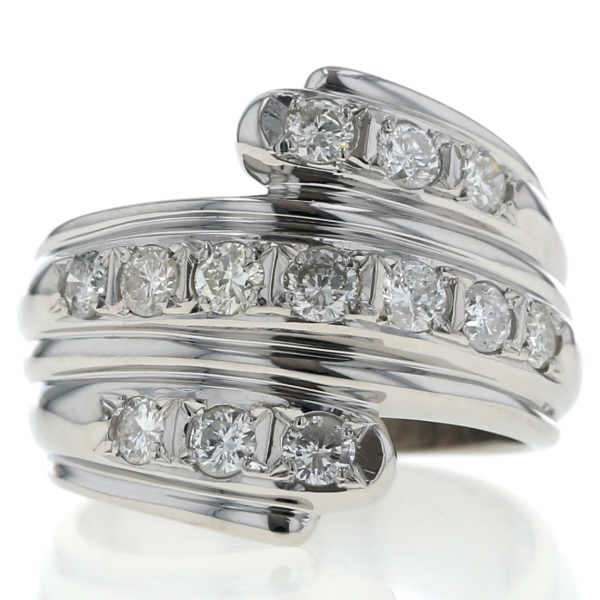 Pt900 プラチナ リング ダイヤモンド 1.00ct ラウンド 3連風 トルネード 巻き付き ライン 抱合せ 指輪 14号【新品仕上済】【zz】【中古】