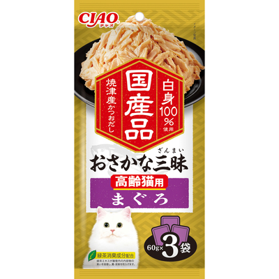 商品説明■商品特徴 まぐろとかつおの白身フレークを焼津産かつおだしで仕上げました。 高齢猫の健康に配慮してオリゴ糖2倍配合（当社「CIAO おさかな三昧 まぐろ」比） 4901133835094 ■原