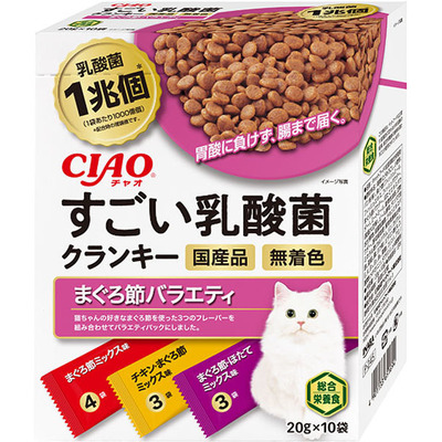 商品説明■商品特徴 乳酸菌1兆個配合で猫ちゃんの健康を維持し、お腹の調子を保ちます。1袋20gなので約1食分をいつでも与えられ、持ち運びにも便利です。 4901133651694 ■原材料 穀類（とう