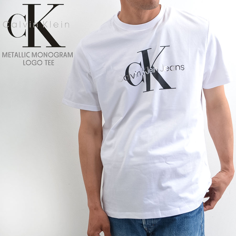 Calvin Klein カルバンクライン Tシャツ メンズ レディース 半袖Tシャツ ロゴ CK モノグラム ロゴ プリント 40BC839 BRILLIANT WHITE COM