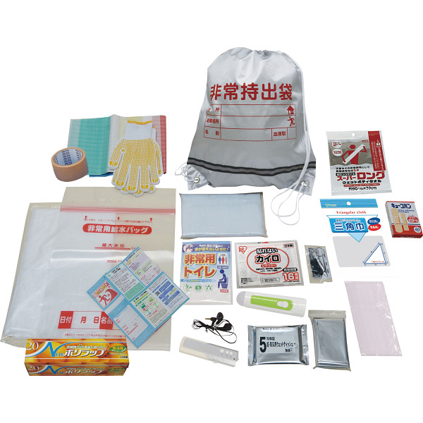 【商品内容】 ●現品（非常袋）約３８×４４ｃｍ ●非常袋＝ポリエステル ●非常袋・非常用給水バッグ５Ｌ・タオル・すべり止め手袋・救急絆創膏２サイズ×４０枚入・医療機器届出番号４３Ｂ２Ｘ１００００１００
