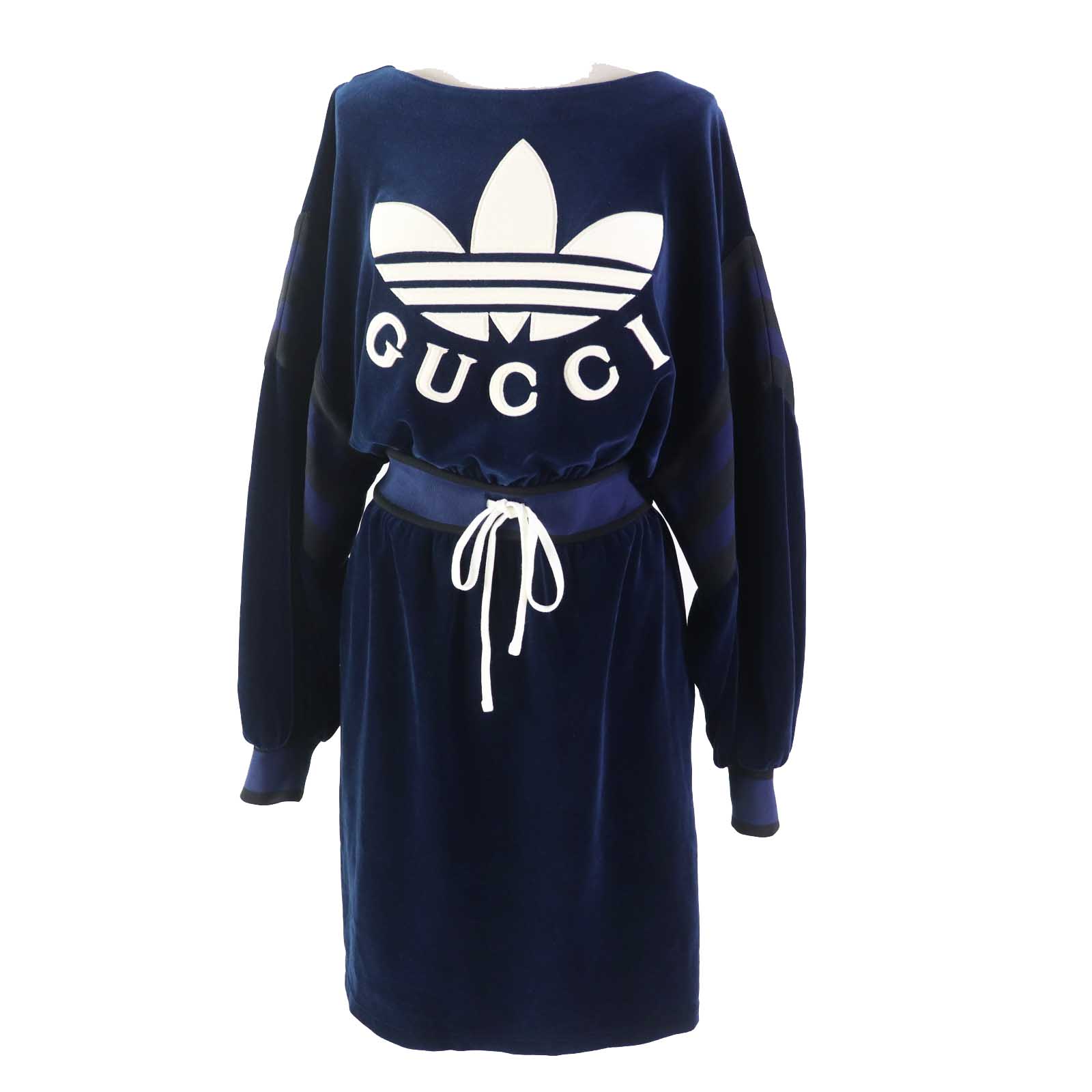 未使用品◎GUCCI グッチ adidas アディダス 23SS 695679 トレフォイル エンブロイダリー シェニールドレス ワンピース ネイビー S 正規品