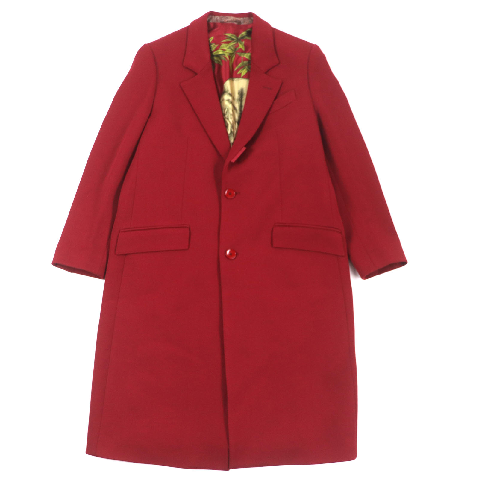 極美品▼ETRO エトロ 22AW ウール100% 裏地総柄 ロゴ入りボタン シングル チェスターコート レッド 50 イタリア製 正規品 メンズ
