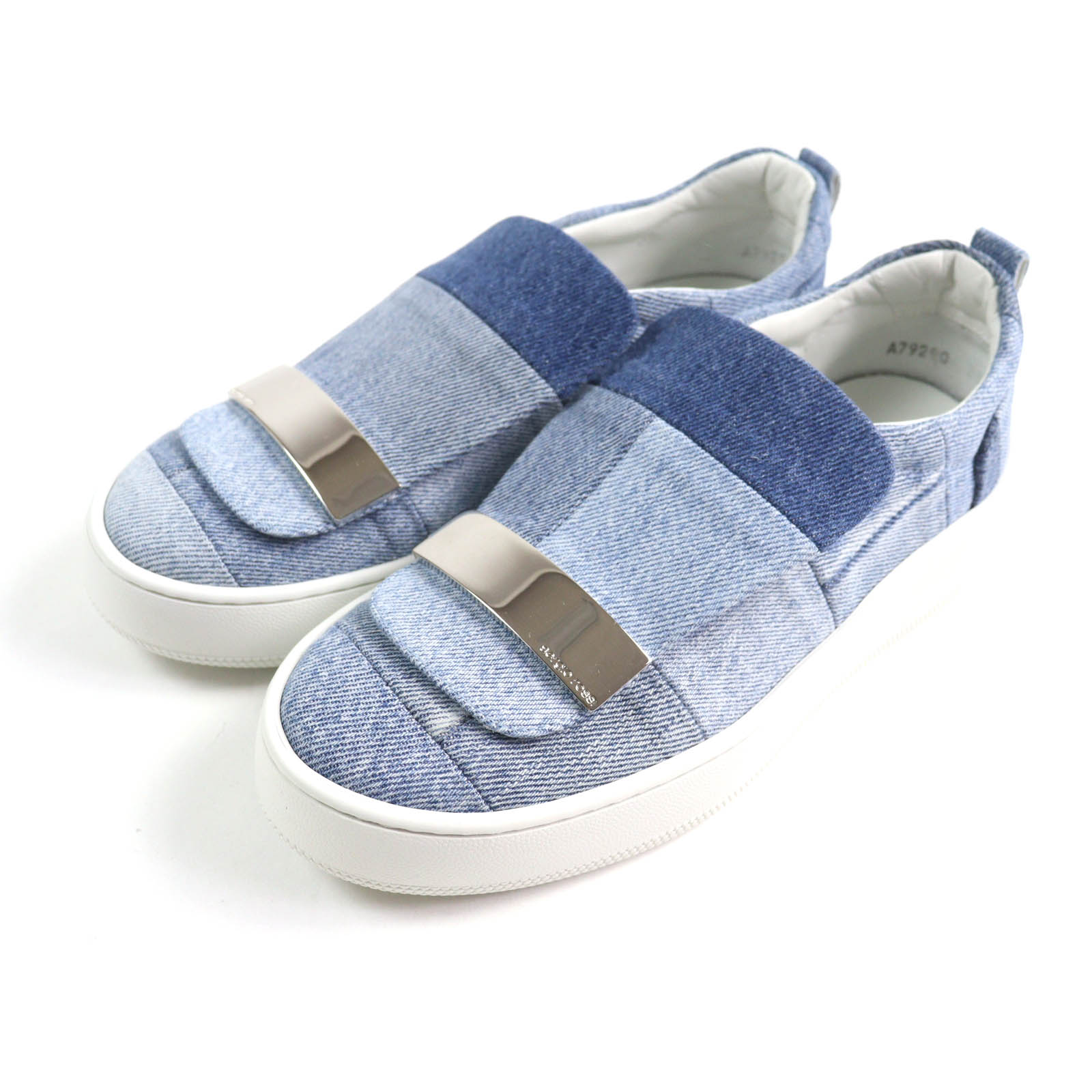 極美品&starf;Sergio Rossi Levis セルジオロッシ リーバイス sr1 ADDICT ロゴプレート付 パッチワークデニム スニーカー インディゴ 35