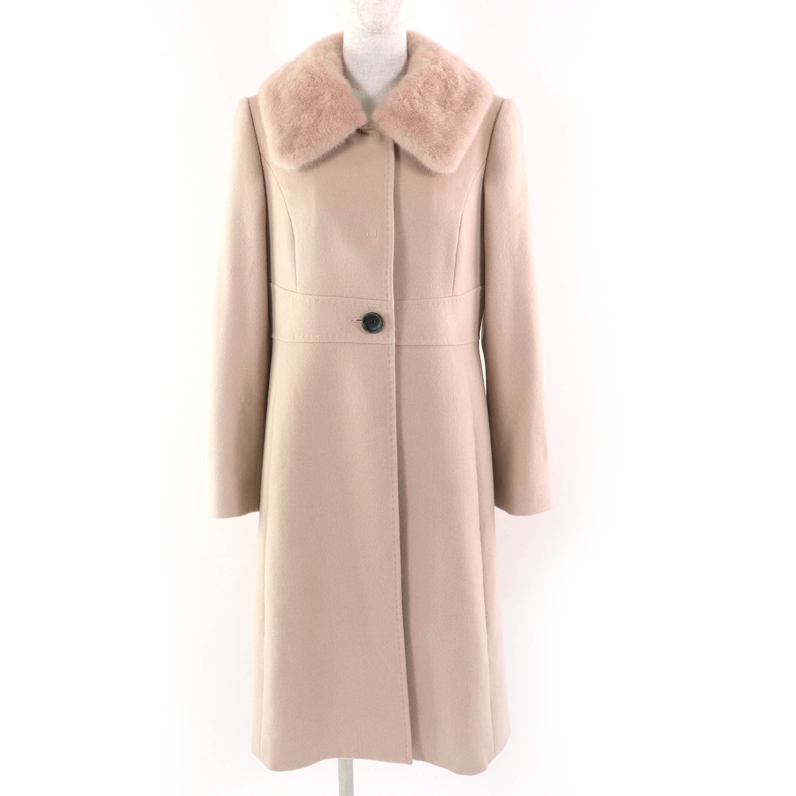 美品△FOXEY BOUTIQUE フォクシー ブティック 39265 コンサバフォクシー カシミヤ100％ 襟ミンクファー コート 40 正規品 定価432000円