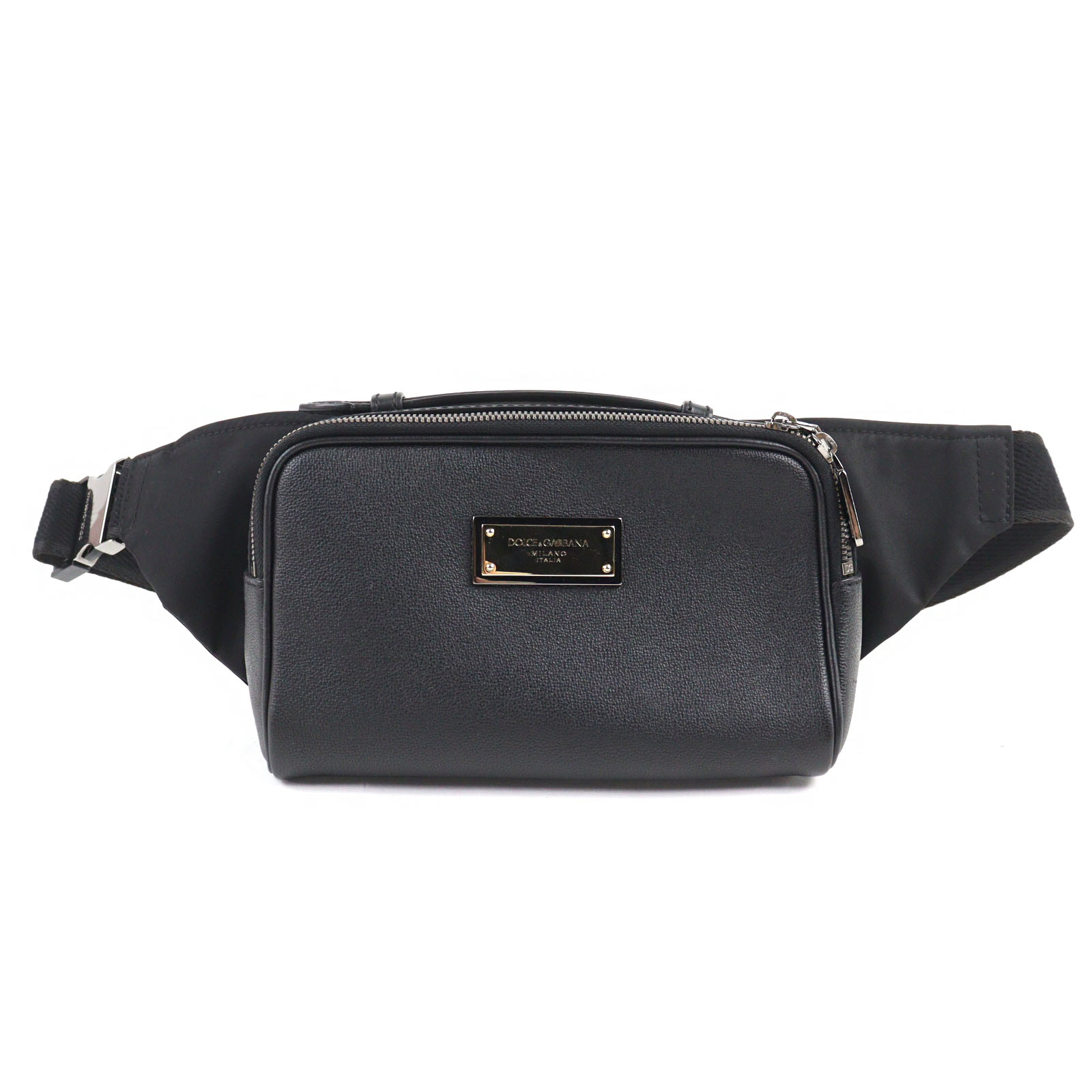 極美品○DOLCE & GABBANA ドルチェ＆ガッバーナ BM2036AQ756 グレインドカーフスキン ロゴプレート付き ウェストバッグ ボディバッグ
