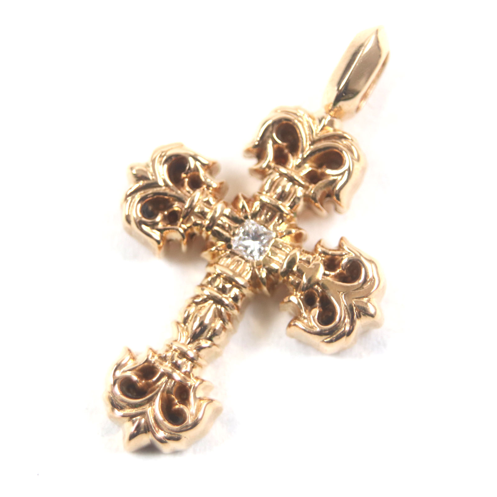 美品▼CHROME HEARTS クロムハーツ タイニーフィリグリー 22K 1Pダイヤモンド ペンダントトップ ゴールド 総重量8.4g メンズ レディース