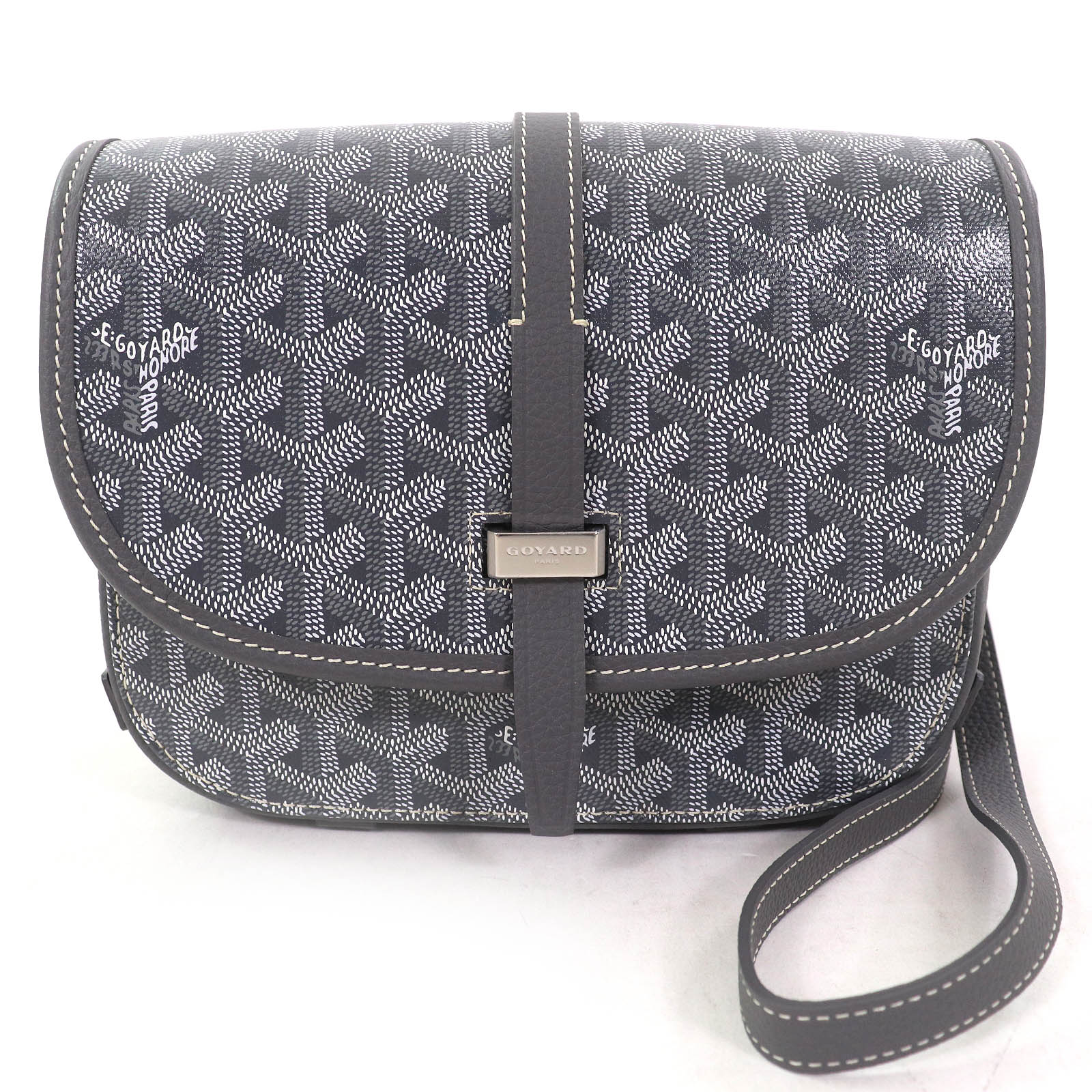未使用品△GOYARD ゴヤール AP111696 ベルヴェデーレ PM ロゴ金具 総柄 フラップ ショルダーバッグ グレー系 保存袋付き フランス製
