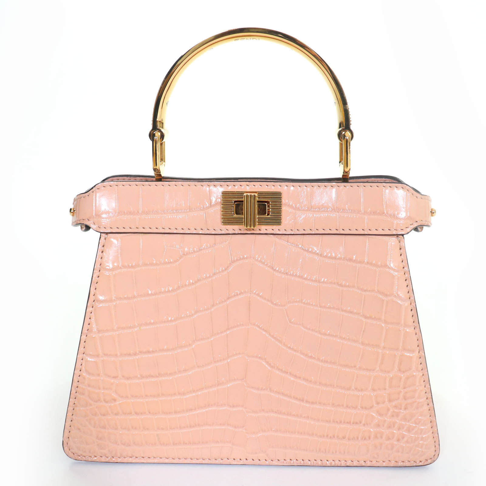 極美品☆FENDI フェンディ 8BN335 ピーカブー ISeeU プチ クロコダイルレザー 2WAY ショルダー ハンドバッグ ピンクベージュ