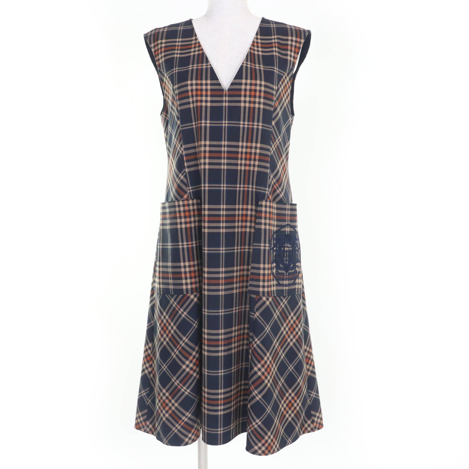 極美品☆FOXEY NEW YORK フォクシー ニューヨーク 43819 花より男子 Society Dress チェック柄 ノースリーブ ワンピース ブラウン系 38