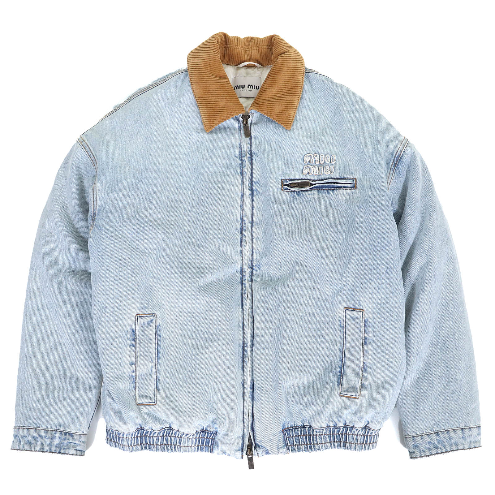 極美品△MIUMIU ミュウミュウ 24AW GWB221 Velvet Corduroy Collar Denim Jacket オーバー パデッドデニムブルゾンジャケット 38 正規品