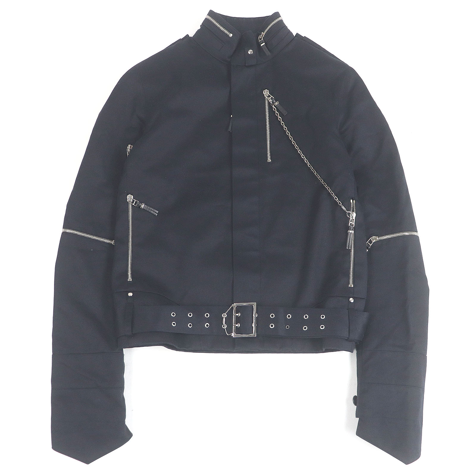 極美品□Dior HOMME ディオールオム 03SS 3EH1040287 エディ期 follow me ライダースブルゾンジャケット 46 ダークネイビー 伊製 正規品