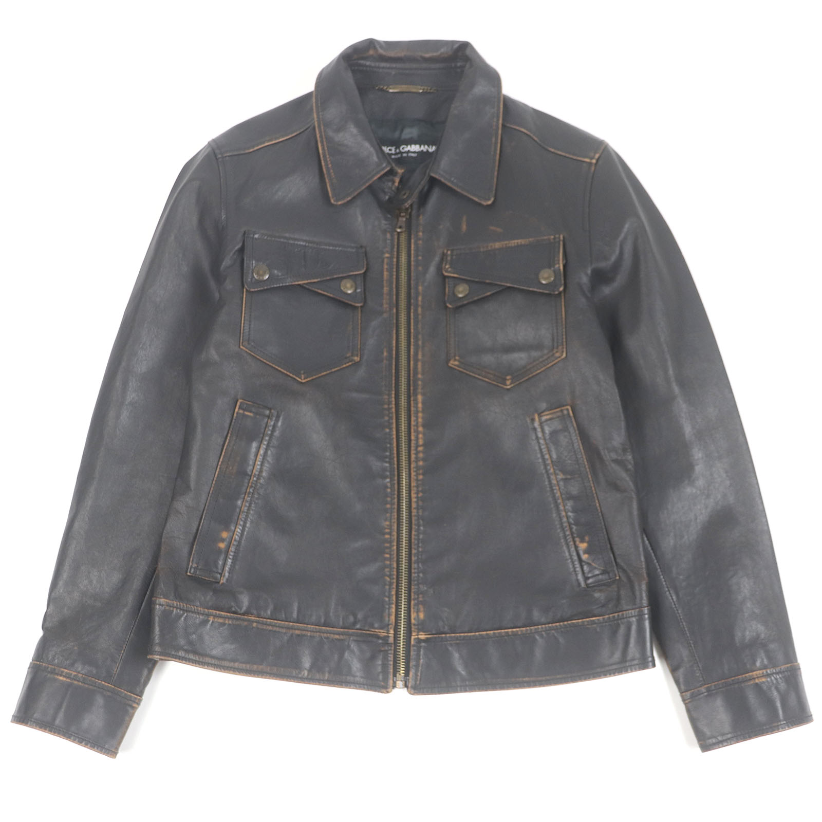 極美品□DOLCE & GABBANA ドルチェ＆ガッバーナ カンガルーレザー 黒タグ ヴィンテージ加工 ライダースジャケット 50 イタリア製 正規品