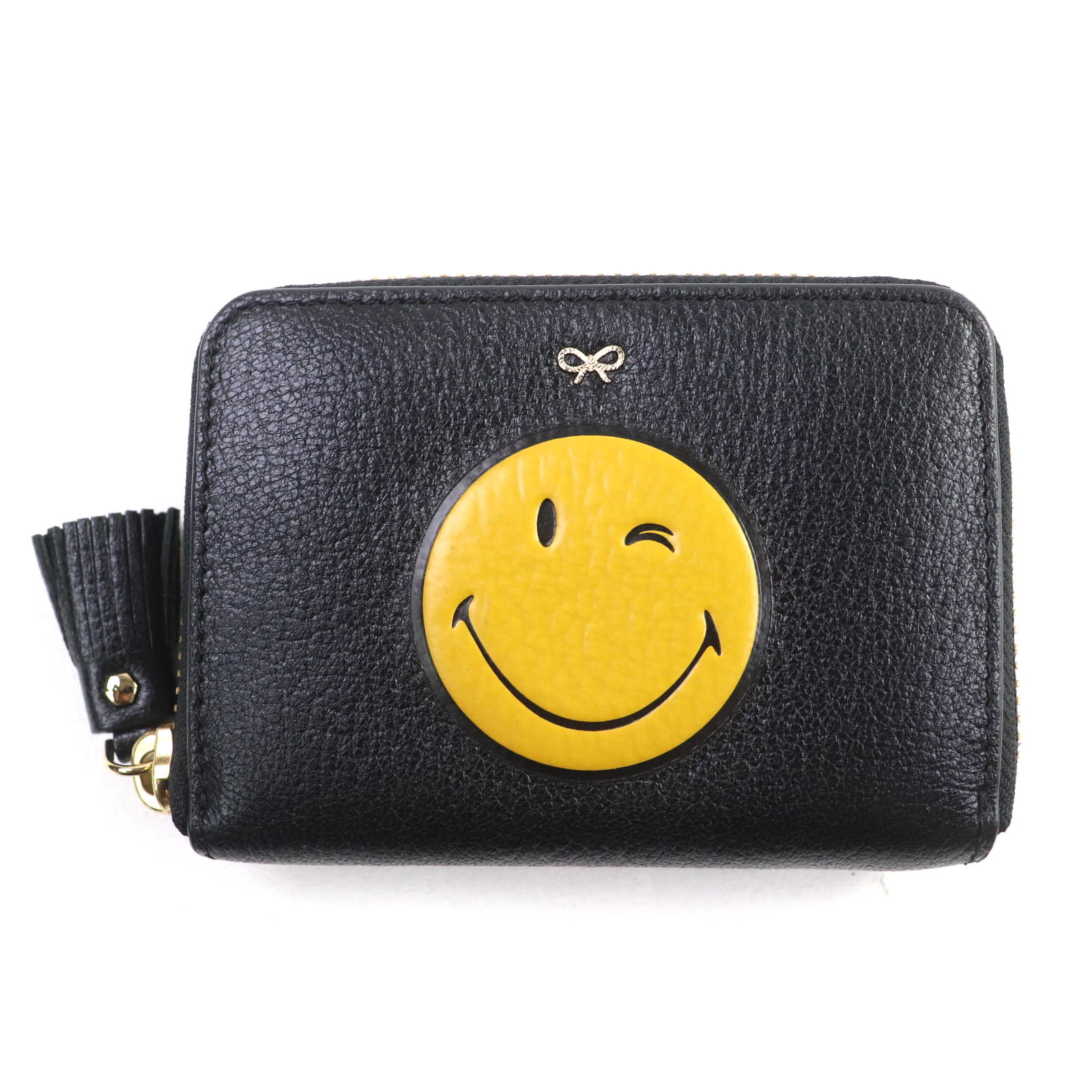 未使用品&starf;ANYA HINDMARCH アニヤ ハインドマーチ 136938 COIN PURSE AMUSED FACE ラウンドZIP レザー コインパース 財布 箱・保存袋付