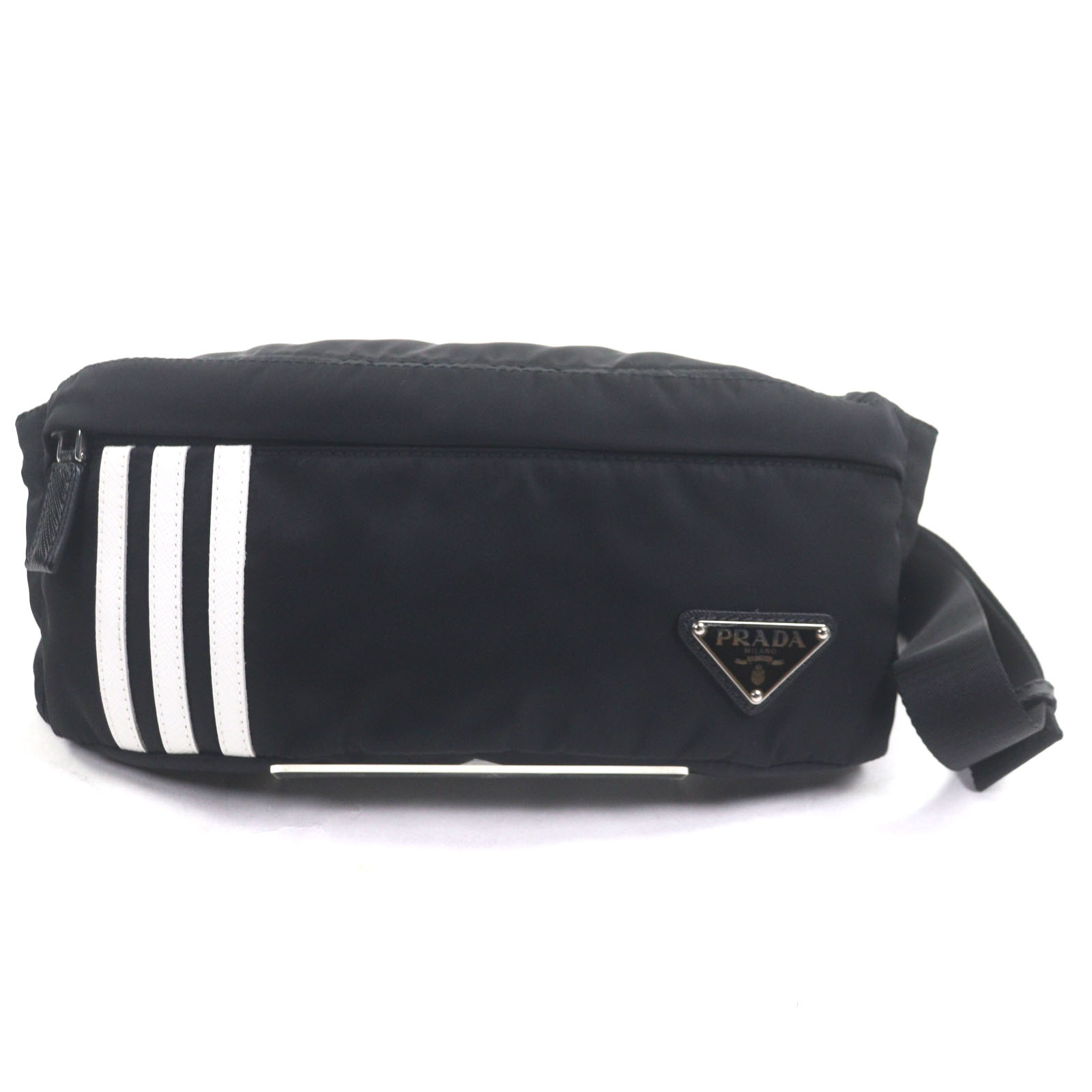 極美品▼PRADA adidas プラダ アディダス 2VL034 ナイロン サフィアーノレザー RE-NYLON トライアングルロゴ 三角プレート ボディバッグ