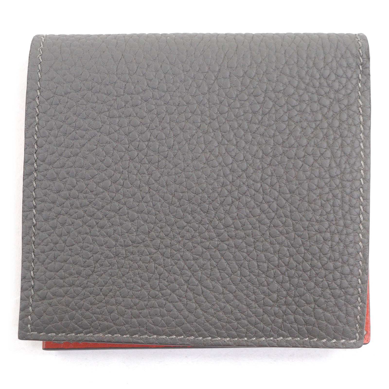 極美品□MAISON TAKUYA メゾンタクヤ レザー コンパクトウォレット 二つ折り財布 チャコール オレンジ 保存袋付き メンズ 定価42900円