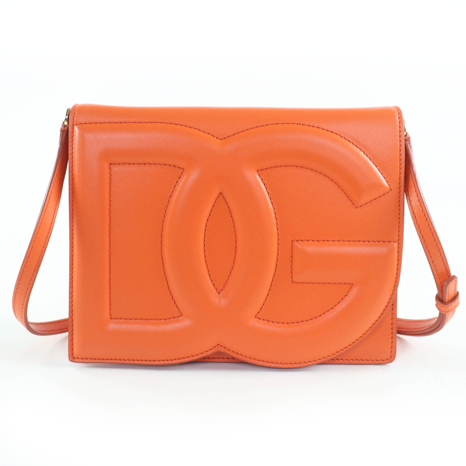 極美品☆DOLCE & GABBANA ドルチェ＆ガッバーナ DGロゴ 2WAY レザー ショルダーバッグ クラッチバッグ オレンジ 箱・保存袋付