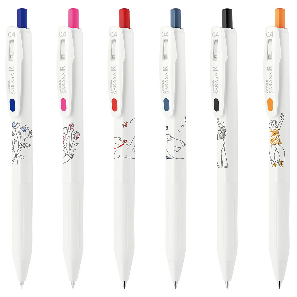 こちらの6本セットは、シンプルポップサラサR6色（青・ピンク・赤・ブルーグレー・黒・オレンジ）が1セットになっています。 ■シンプルポップ サラサR本来の「白軸でシンプル」はそのままに、学生に人気の線