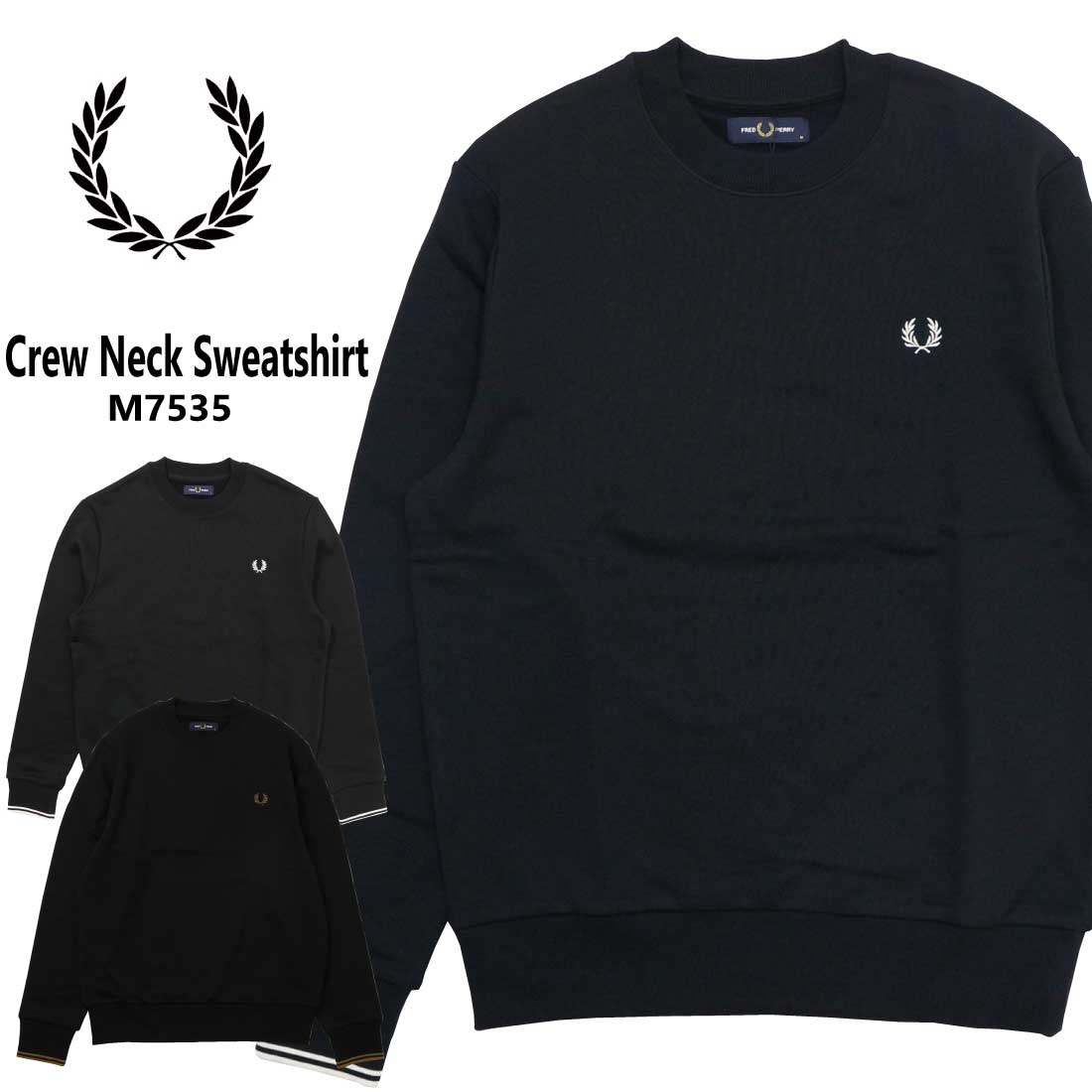 FRED PERRY フレッドペリー Crew Neck Sweatshirt M7535 スウェット トレーナー 長袖 メンズ ワンポイント ティップライン ユニセックス