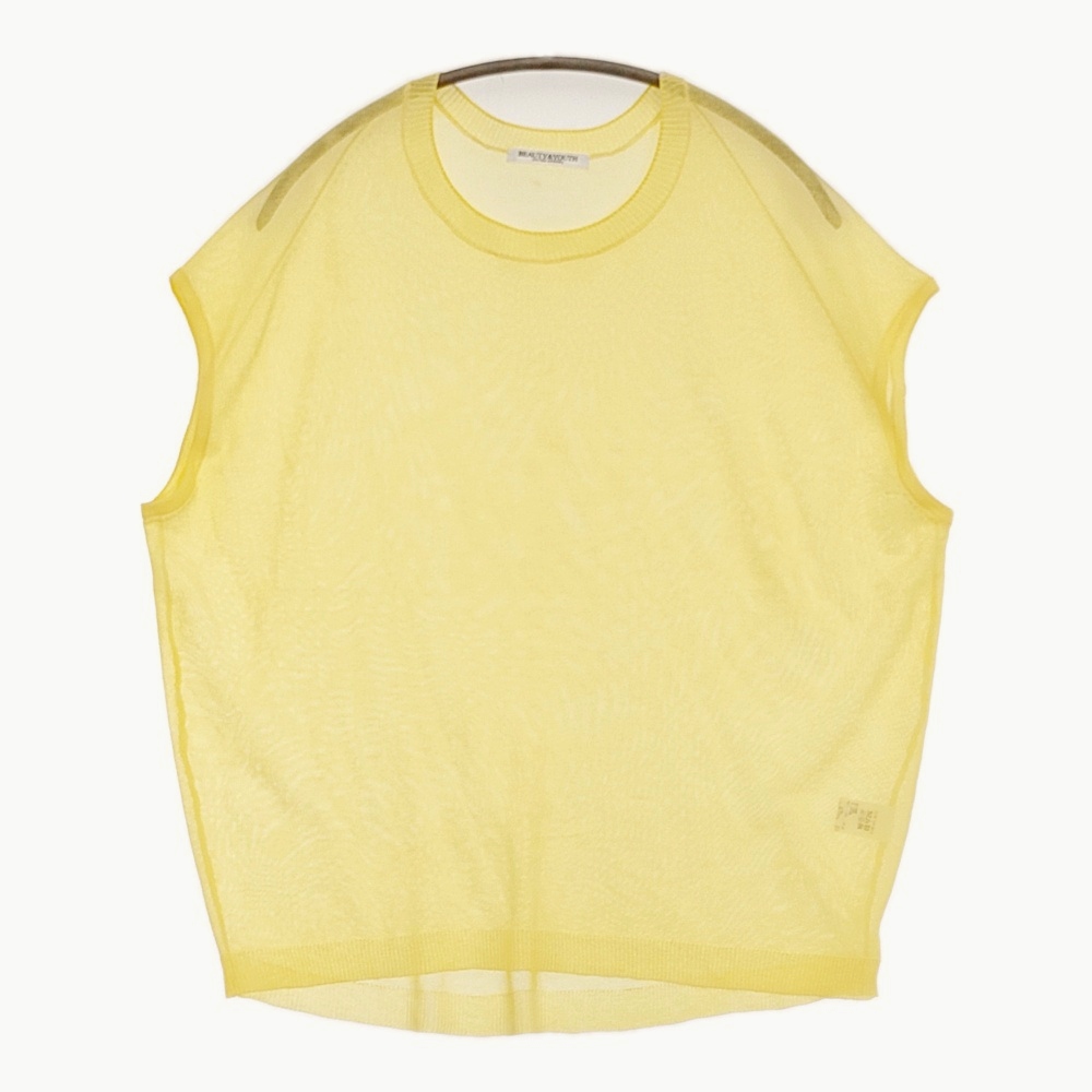 BEAUTY & YOUTH UNITED ARROWS シアーニットフレンチスリーブトップス ベスト イエロー レディース ビューティアンドユース【中古】5-0..