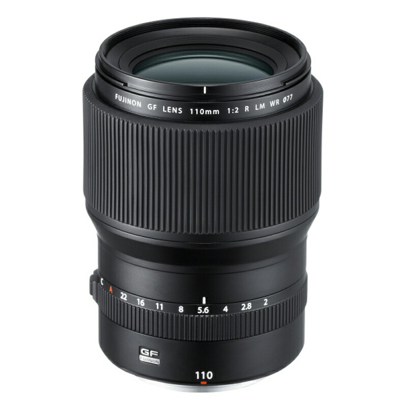 【主な仕様】 ・型名：フジノンレンズ GF110mm F2 R LM WR ・レンズマウント：フジフイルム Gマウント ・対応センサーサイズ：APS-C ・レンズ構成：9群14枚 ・焦点距離：110m