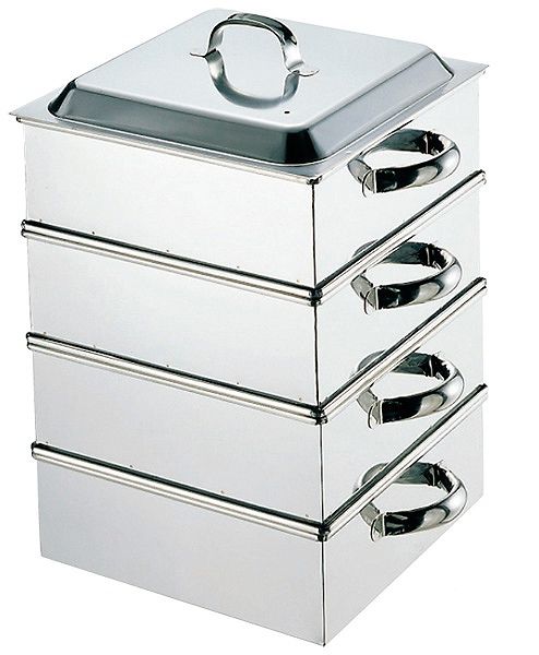 18-8 業務用角蒸器 42cm 3段 0465900 蒸し器 商用蒸し 格子編蒸し器 家庭用 籠格子 小籠包 焼き餃子 ミニ籠蒸籠 蒸し料理 セイロ蒸篭 食卓 料理 蒸す 調理器具 キッチン用品45