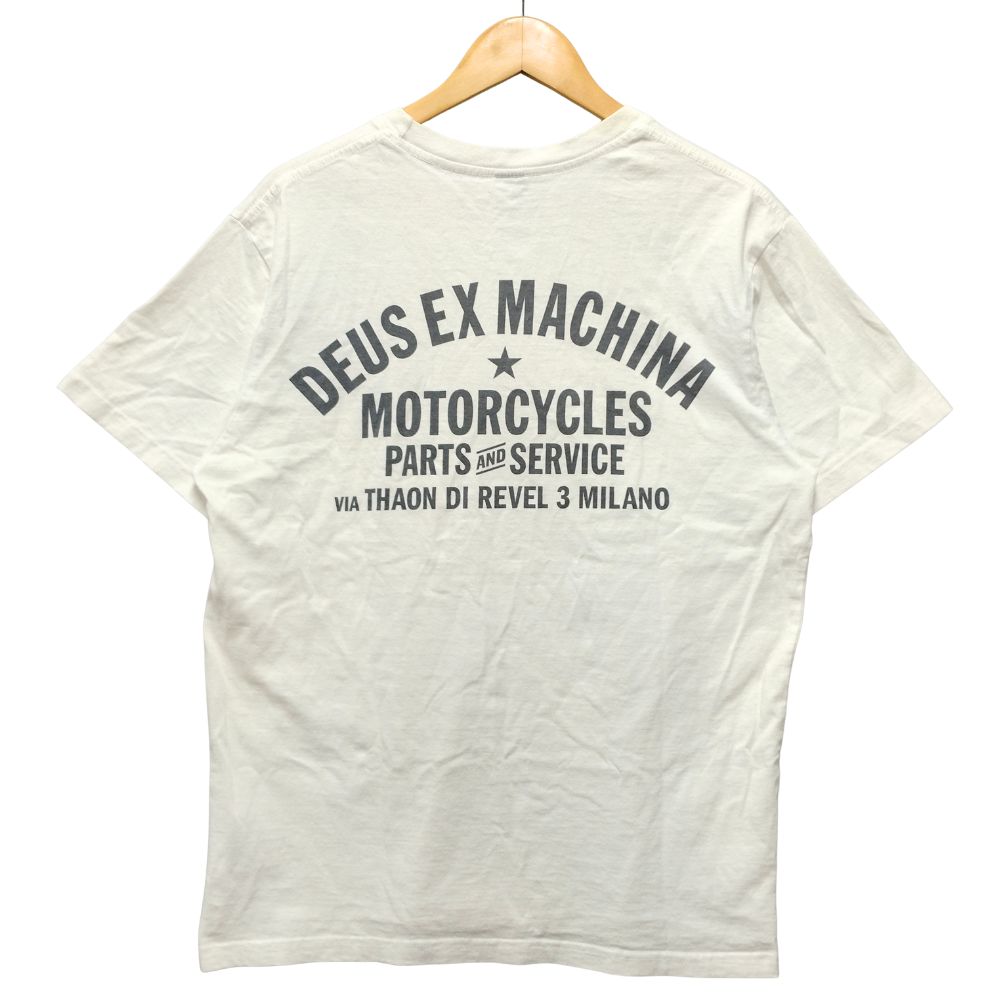 [商品名]NO BRAND ノーブランド Deus Ex Machina デウス エクス マッキーナ ロゴ プリント 半袖シャツ コットン ホワイト L 正規品 / 51404【中古】 [ブランド]ノ