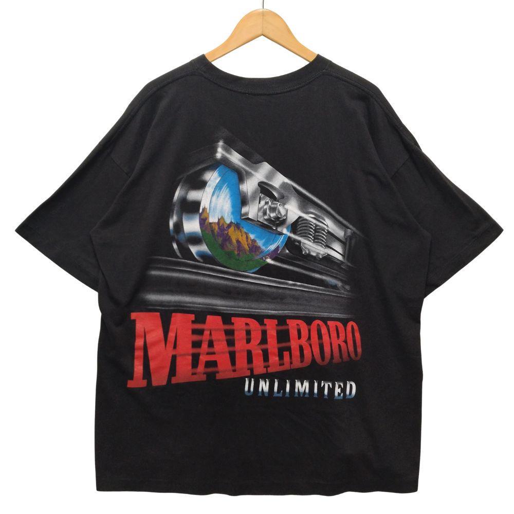 [商品名]NO BRAND ノーブランド ヴィンテージ Marlboro マルボロ トレイン プリント ポケット Tシャツ 袖、裾シングル 半袖Ｔシャツ コットン ブラック XL 正規品 / 5141