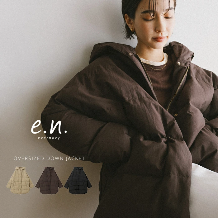 t04 evernavy エバーネイビー ドルマン サイドジップ ダウンジャケット レディース フレンチダウン コート アウター 羽織り オーバーサイ