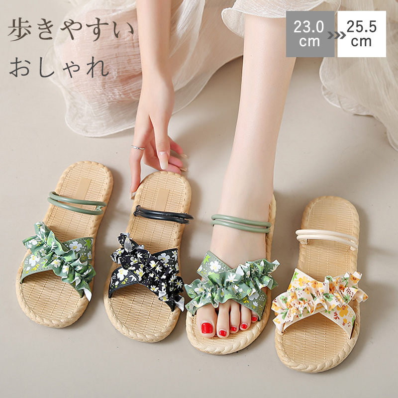 商品詳細： カラー：/ブラック/グリーン/ベージュ サイズ：/23-23.5cm/24-24.5cm/25-25.5cm 【商品説明】 サンダル レディース 歩きやすい 痛くない ローヒール 美脚 通