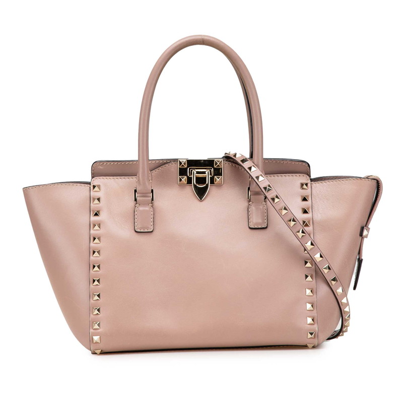 ヴァレンチノ ロックスタッズ ハンドバッグ ショルダーバッグ 2WAY グレージュ レザー レディース Valentino 【中古】
