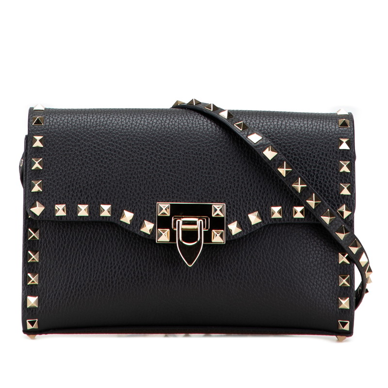 ヴァレンチノ スタッズ ショルダーバッグ ブラック レザー レディース Valentino 【中古】