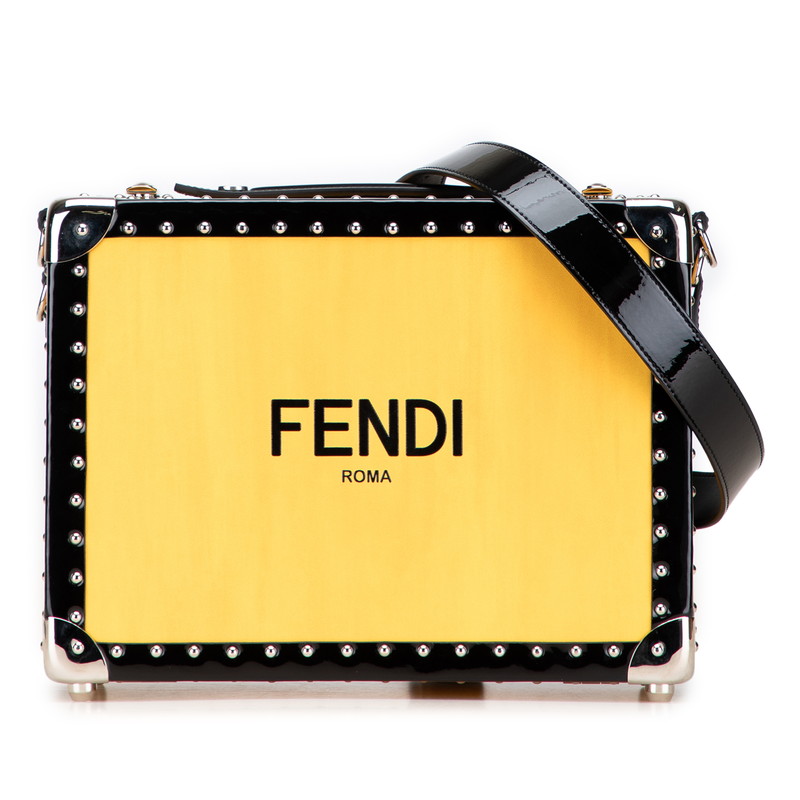フェンディ ロゴ トランクケース ショルダーバッグ 2WAY 7VV134 イエロー ブラック レザー エナメル レディース FENDI 【中古】