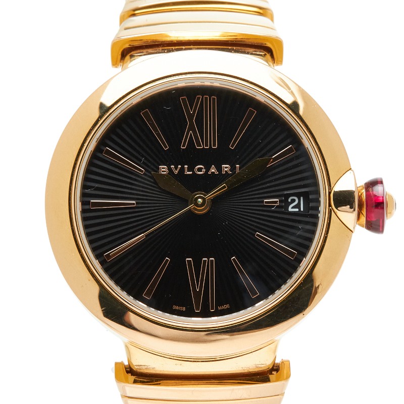 ブルガリ ルチェア 1P ダイヤ 腕時計 自動巻き ブラック文字盤 K18YG イエローゴールド 750 レディース BVLGARI 【中古】
