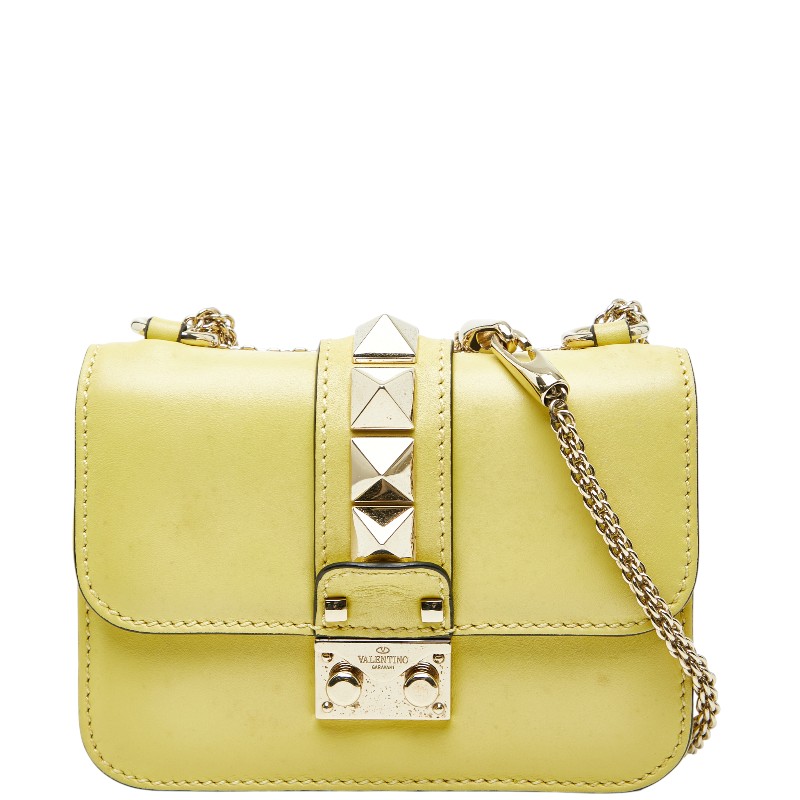 ヴァレンチノ ロックスタッズ チェーン ミニショルダーバッグ イエロー レザー レディース Valentino 【中古】