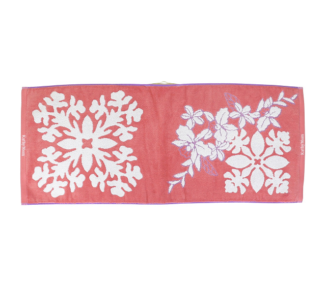 キャシーマム ハワイアン キルト柄 フェイスタオル ハウオリシリーズ (ホワイトジンジャー/オレンジ) タオル KathyMom IslandStyle ハワ