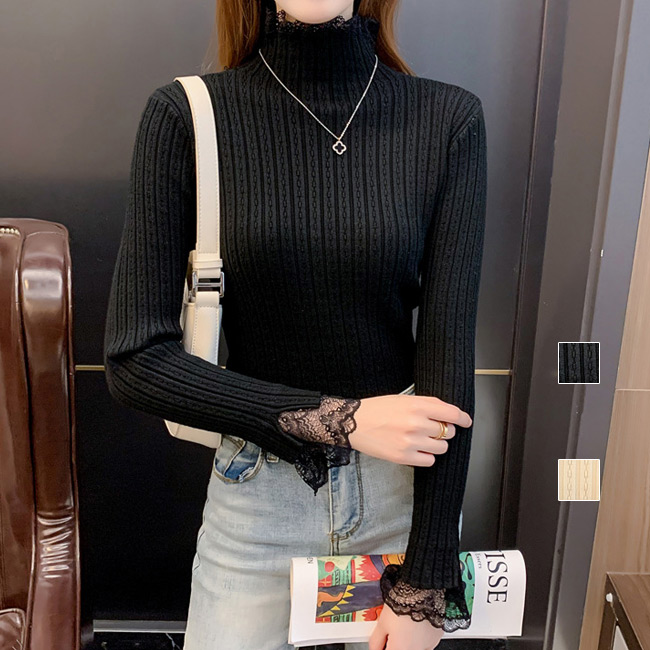 トップス ニット ニットソー 黒 白 レース 可愛い 重ね レイヤード風 韓国 ファッション 長袖 レディス レディース 秋冬 新作レース重ねニットトップス◆サイズ◆着丈58肩幅36袖丈55バスト94