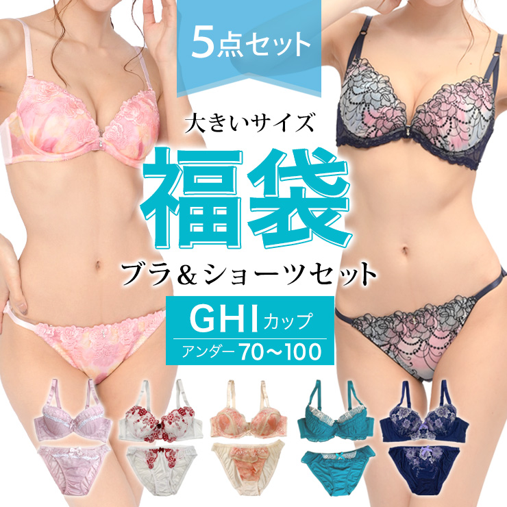&starf;&star;大きいサイズ レディース 下着 福袋 5点入り ブラジャー ショーツセット G70 G75 G80 G85 G90 G95 G100 H70 H75 H80 