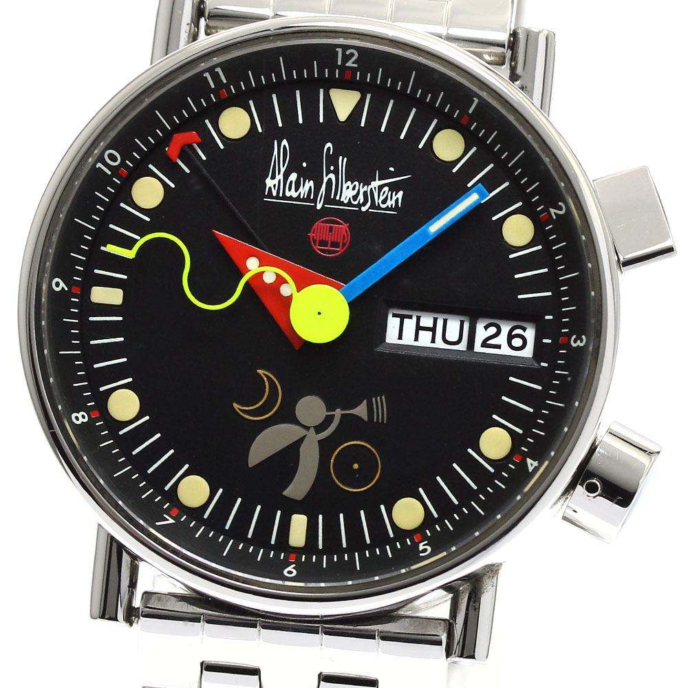 アラン・シルベスタイン Alain Silberstein AS5008 ル レヴェイユ アラーム デイデイト 自動巻き メンズ 良品 箱・保証書付き_883698