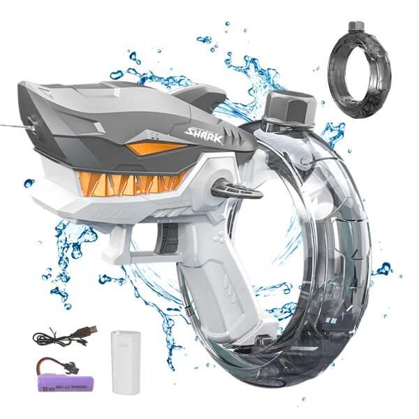 Abacad 水鉄砲 電動水鉄砲 連発出水 水遊び ウォーターガン サメ おもちゃ 電動ウォーターガン 約8?10m 大容量 充電式 防水バッテリー 子