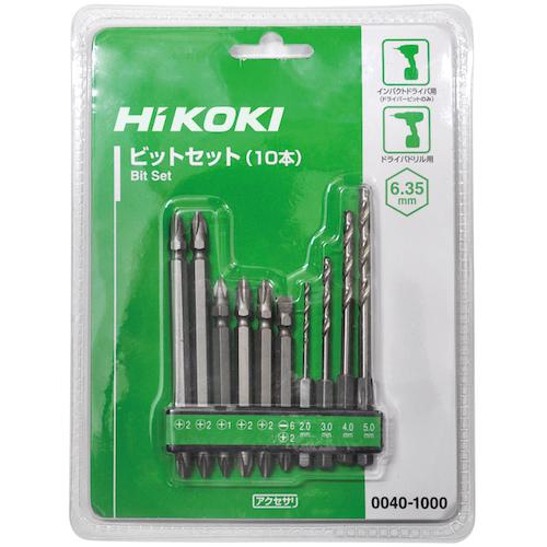 《メーカー》 工機ホールディングス（株） 《品番》 0040-1000 《特長》 ●両頭＋ビット、＋-ビット、下穴用ドリルビット(計10本)が入っていて便利です。 ●下穴あけに便利なドリルもセットです