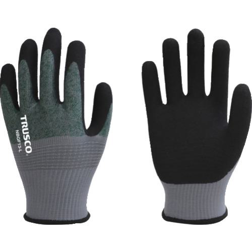 《メーカー》 トラスコ中山（株） 《品番》 NBGF13-XL 《特長》 ●手袋がずれにくいコンプレッションゴムを採用しており、素手感覚のフィット感を実現します。 ●油に強く耐久性も高いニトリルコーテ