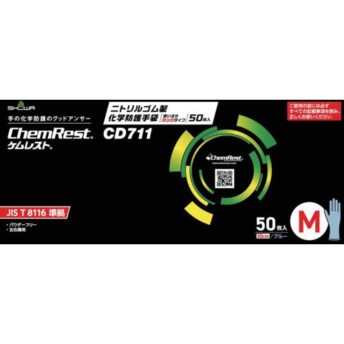 《メーカー》 ショーワグローブ（株） 《品番》 CD711-M 《特長》 ●JIS T 8116に準拠した化学防護手袋です。 ●低濃度の酸性・アルカリ性の薬品の透過を防ぎ、経皮吸収のリスクから作業者を